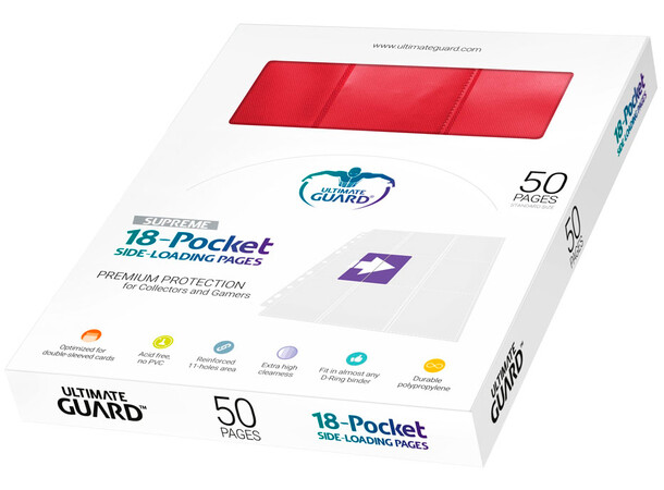 Pages 18-Pocket x50 Rød Ultimate Guard Plastlommer 